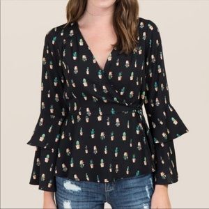 Cactus print wrap top